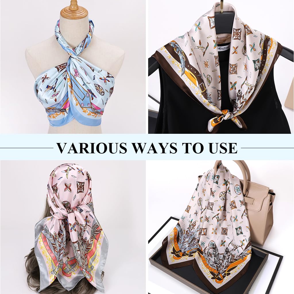 PALAY® 3PCS 35x35 In Satin Headscarf for Women Silk Head Scarf Bag Decor