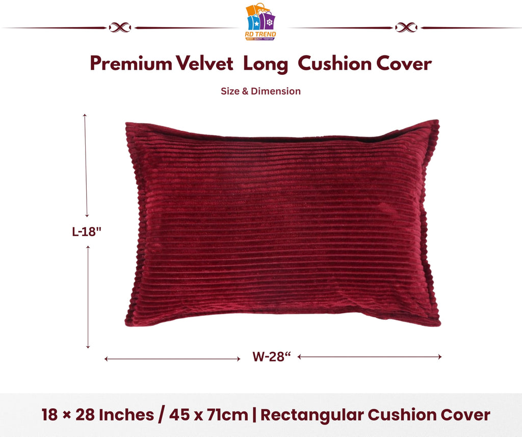 RD TREND® Corduroy Cushion Cover Set of 2, Striped Double Sided Decorative Throw Pillowcases for Sofa, Bed & Living Room Rectangular Long Cushion Covers 18x28 inches | Maroon