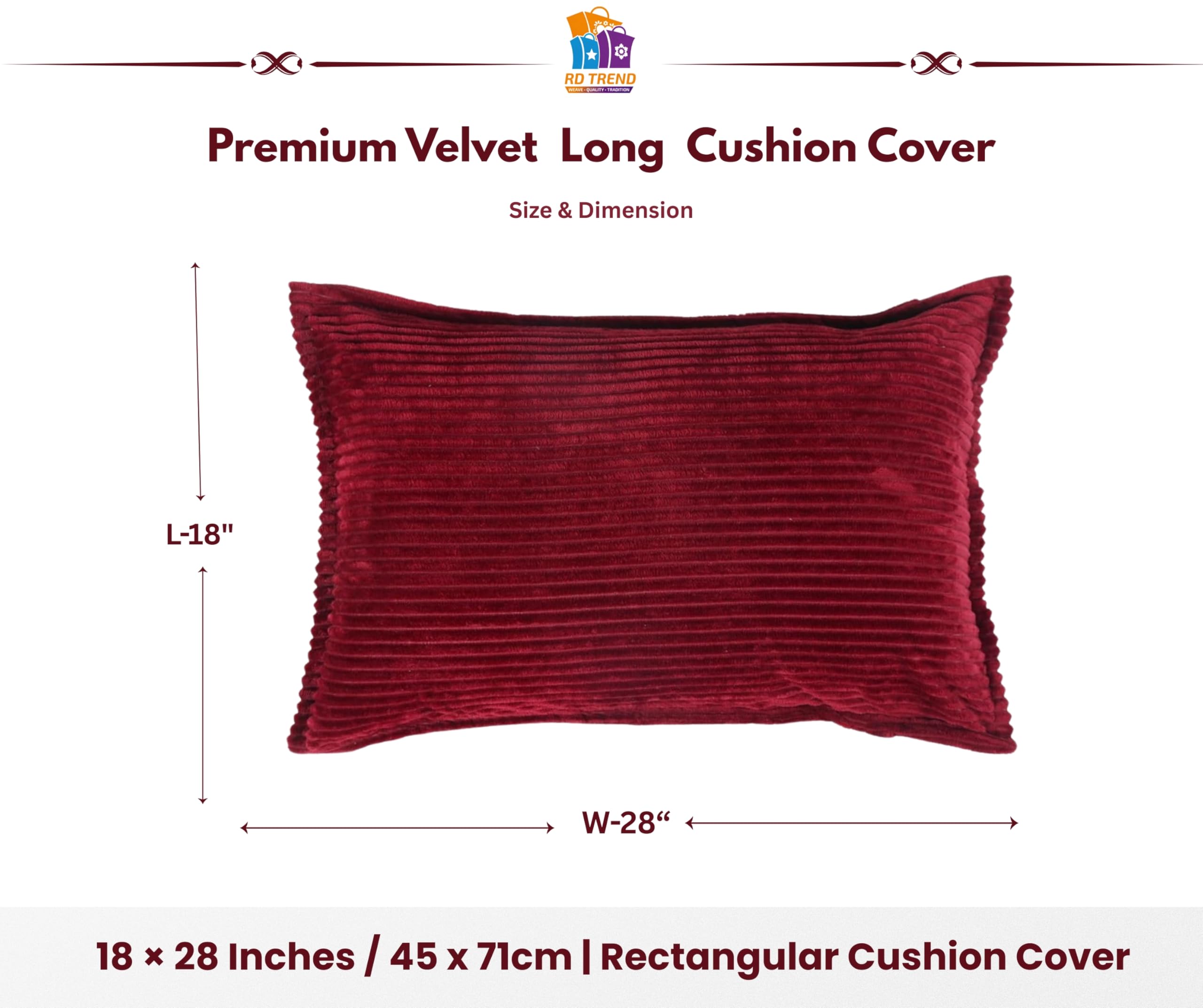 RD TREND® Corduroy Cushion Cover Set of 2, Striped Double Sided Decorative Throw Pillowcases for Sofa, Bed & Living Room Rectangular Long Cushion Covers 18x28 inches | Maroon