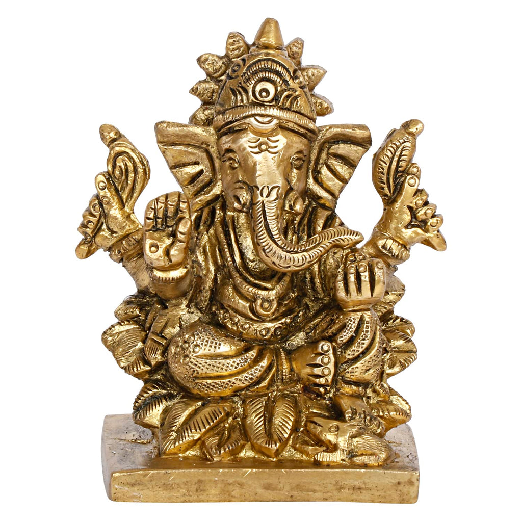 SVARUP Brass Lord Ganesh Ganpati Sitting On Lotus Ganesha Idol for Puja Home Decor Gift Height 3 inch