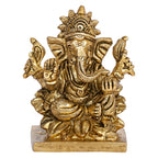 SVARUP Brass Lord Ganesh Ganpati Sitting On Lotus Ganesha Idol for Puja Home Decor Gift Height 3 inch