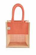 Small Jute Tote Bag with Mesh Window Panel, Natural Beige, Rope Handles, Gift Bag (Red) (Size -10 * 8 * 5)