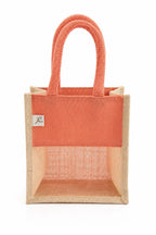 Small Jute Tote Bag with Mesh Window Panel, Natural Beige, Rope Handles, Gift Bag (Red) (Size -10 * 8 * 5)