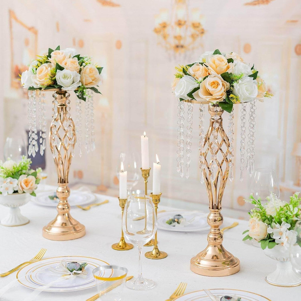 DOYKLI Crystal Flower Candle Holder Stand,Golden Crystal Candle Holder Stand for Table Centerpieces,Table Wedding Flower Vase, Candlesticks Home Decor