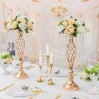 DOYKLI Crystal Flower Candle Holder Stand,Golden Crystal Candle Holder Stand for Table Centerpieces,Table Wedding Flower Vase, Candlesticks Home Decor