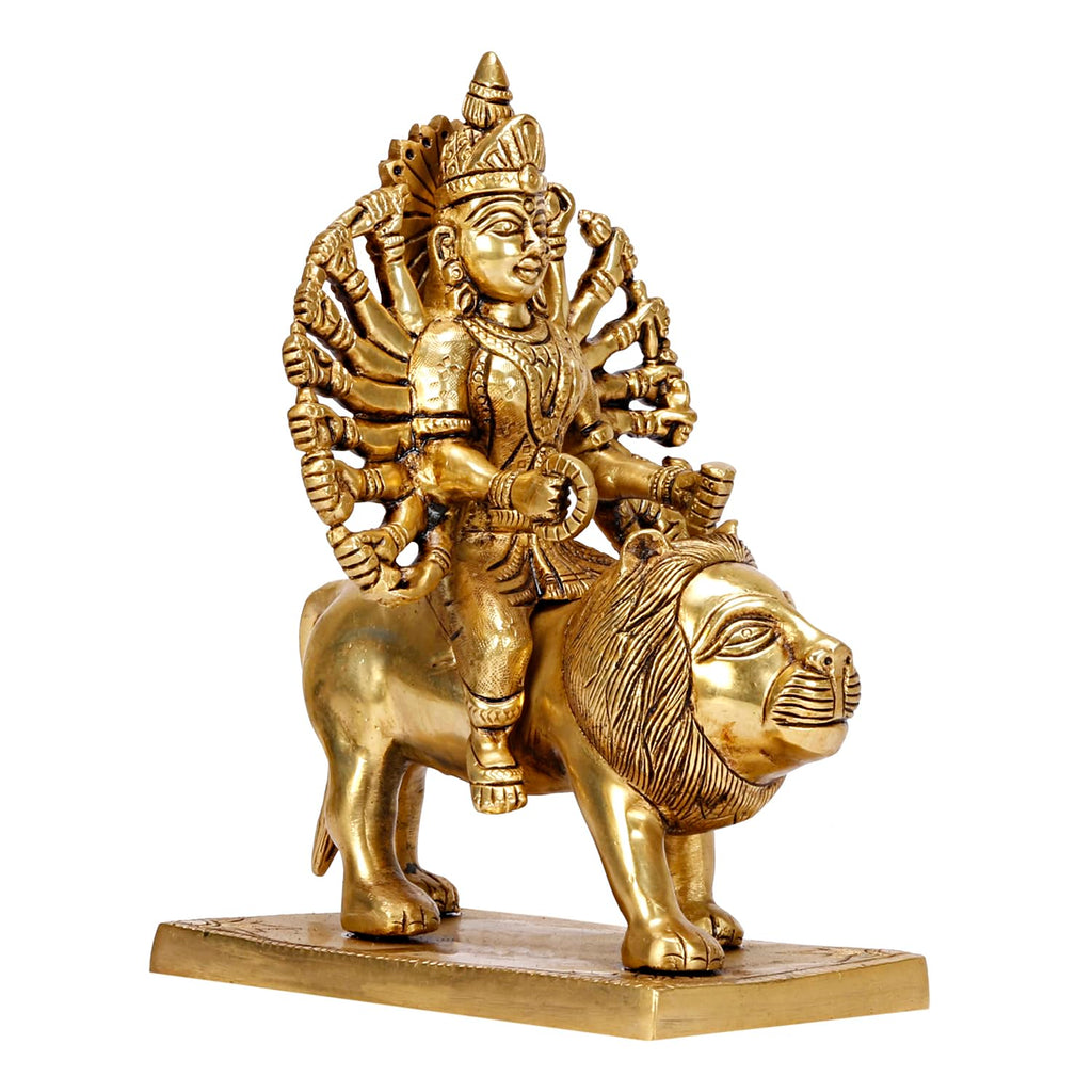 ARTVARKO Brass Maa Durga Idol Sitting On Lion Ma Sherwali Murti Vaishno Devi Modeshwari MATA Statue for Home Mandir Office Navratra Puja 9 Inch