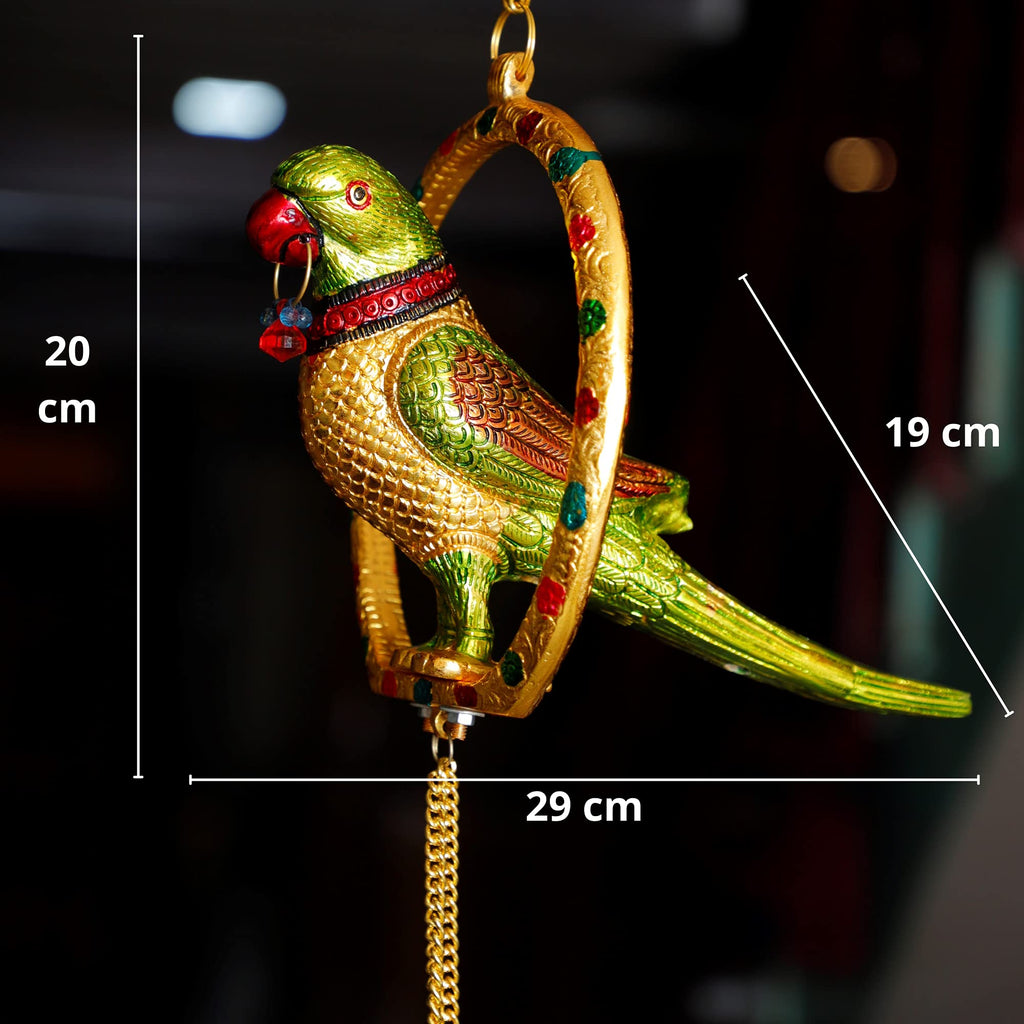 KridayKraft Metal Hanging Parrot Statue Showpiece Figurines (Medium size, Golden)