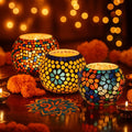 BRAHMZ® Set Of 3 Handmade Glass Mosaic Turkish Moroccan Tea Light Candle Holders (Md7)