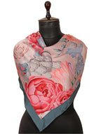 leeza store Women's Silk Scarf For Women – Muted Dusty Pink Rose Digital Printed Stole, 40 X 40 Stylish Neck Wrap, Hair & Head Scarf
