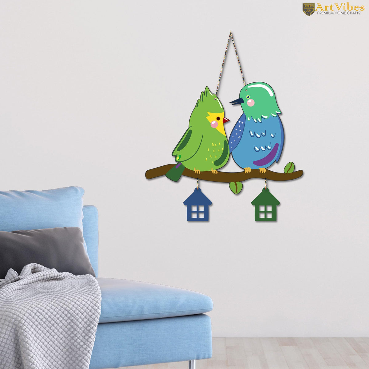 Artvibes Cute Pair of Birds Decorative MDF Wooden Wall Art for Home | Handcrafted Art | Decoration Wall Hanging Items | Trendy Decor | Wall Art Print | Paintings For Wall | Unique Gift (WH_9121N)