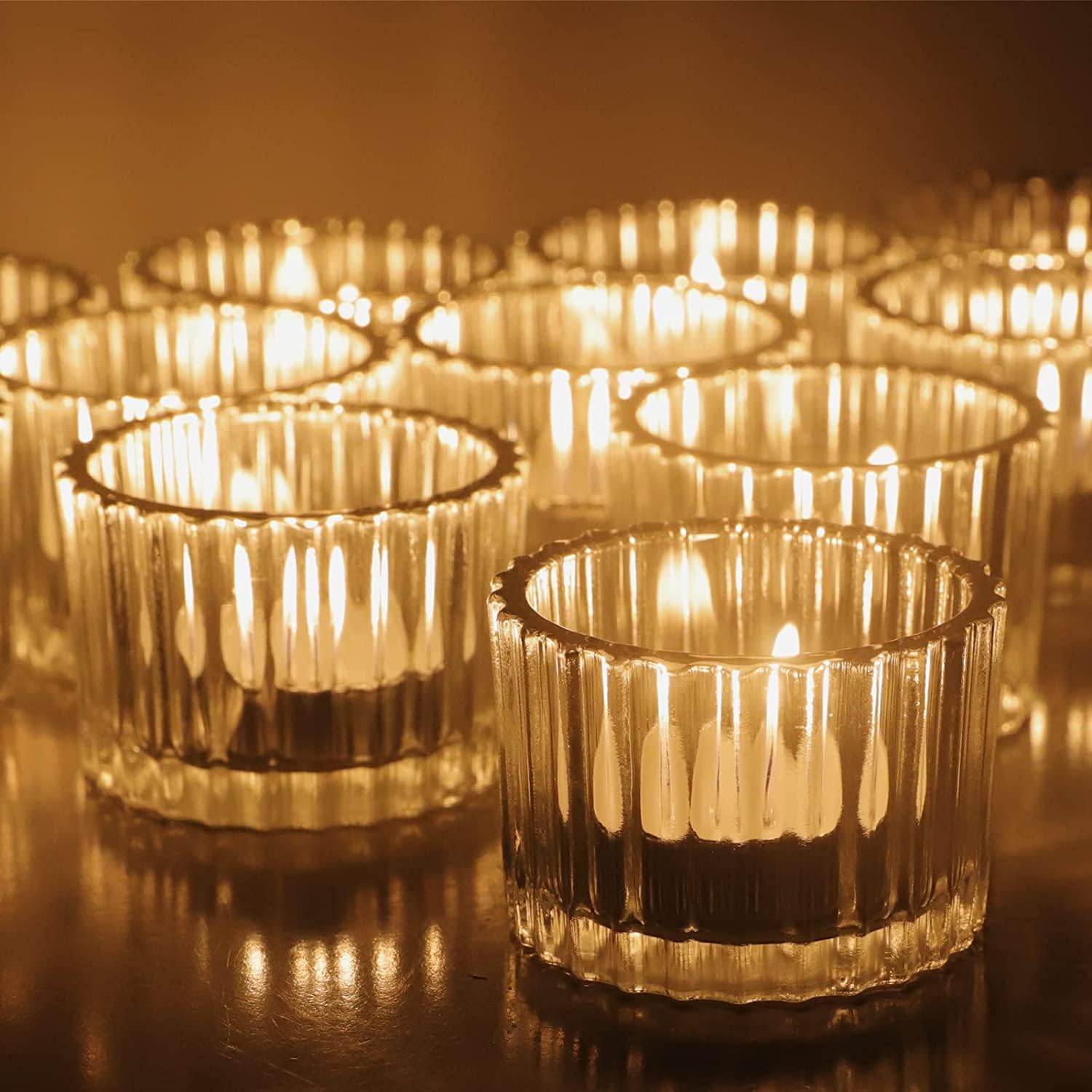 Mahganya Set of 6 Votive Glass Tealight Candle Holders - Christmas Decorations Items for Home Dcor Living Room Bedroom Dining Table (Red) - Christmas and Diwali Gifts Multi Color (Clear)