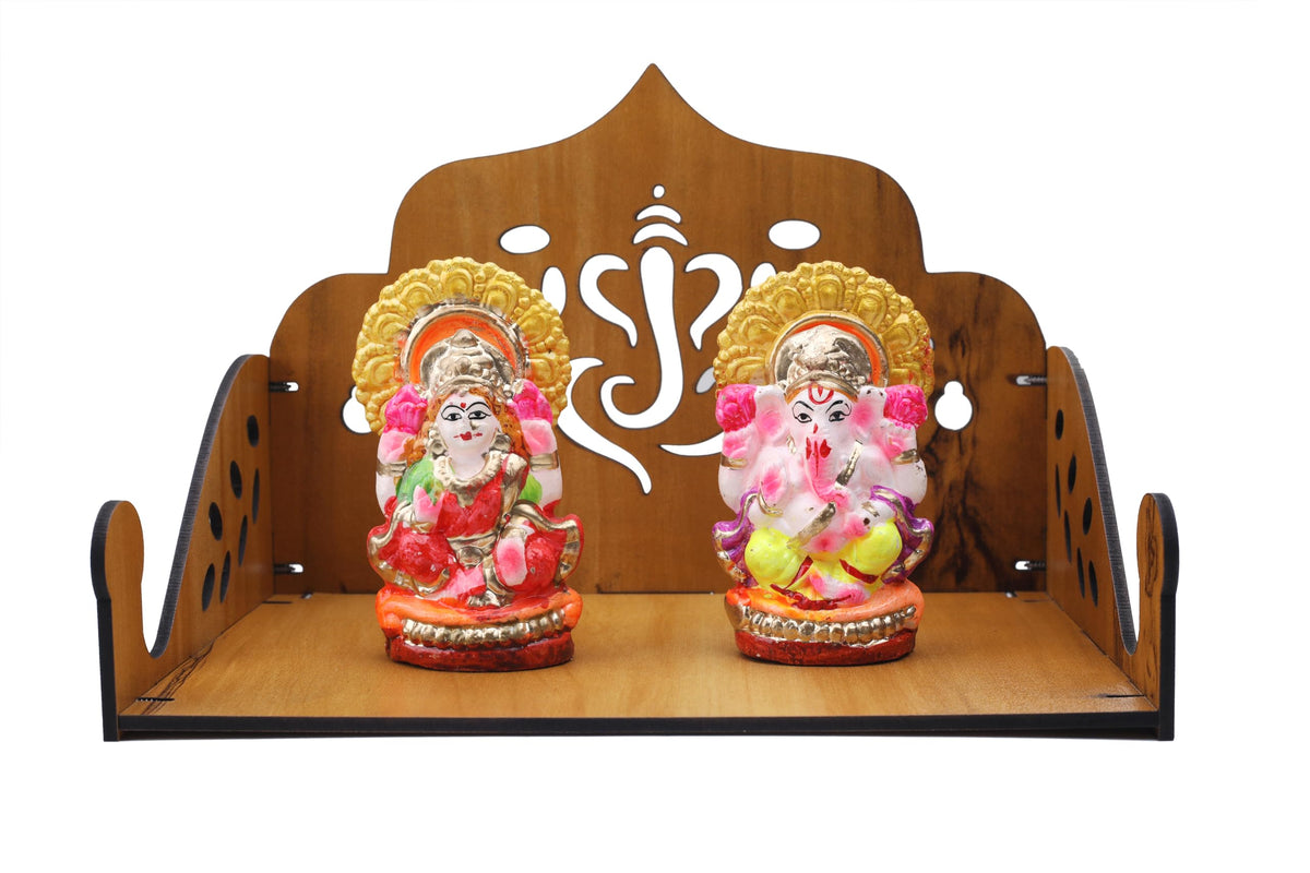 EXPRO Wooden Wall Mounted Pooja Mandir for Home & Office, Wooden Temple for Home Decor Hanging Pooja Stand for Idols | Height: 5 | DIY (Do-It-Yourself) (Height 5 | Ganesh Ji Design)
