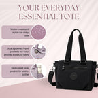 MOCA Women Nylon Tote Bag Lightweight Waterproof Handbag Large Capacity Multi Compartment Shoulder Crossbody Bag Daily Use Office Travel College Ladies Purse with Zipper (Noir)