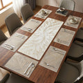 Dining Table Mats with Table Runner Set Leaf Pattern Placemat Set for Dining Table Kitchen Home Decoration (Fern mat + Modern ractangle Table Runner, Pack of 9 (8+1)) Kafalo