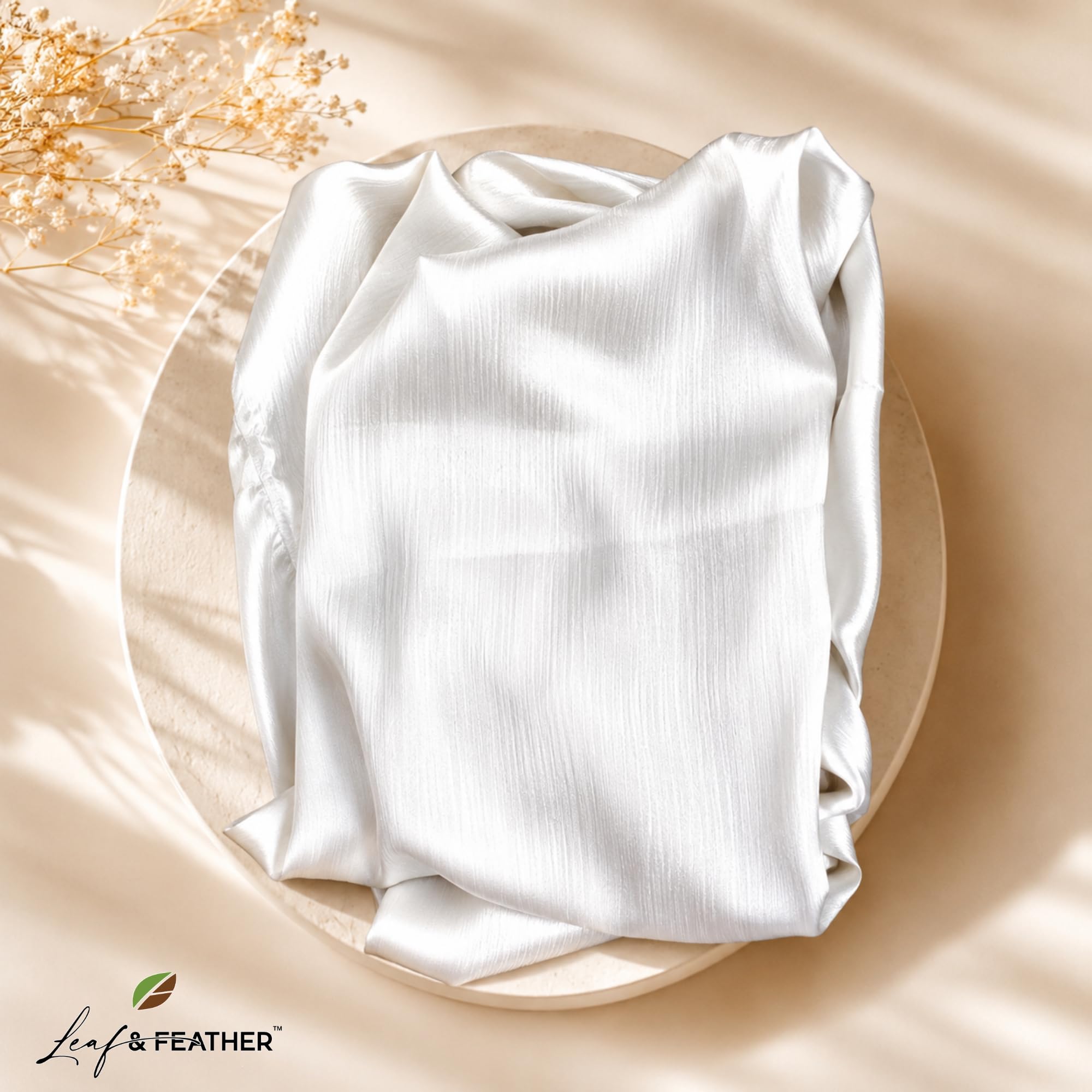 Leaf & FEATHER™ Muna Satin Hijab Scarf for Women | 200 x 70 cm | Silky Smooth & Lightweight | Daily and occational wear (White)