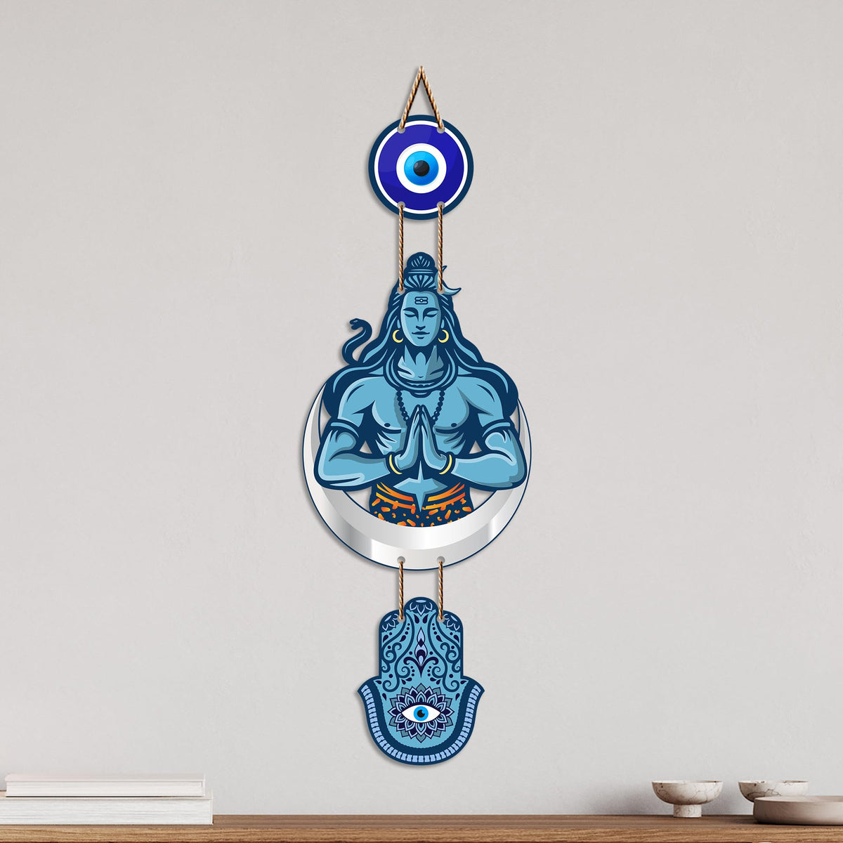 Artvibes Lord Shiva Namaste Evil Eye Wall Hanging for Home Entrance | Spiritual MDF Wall Decor | Vastu Decorative Art for Living Room | Temple & Office | Gift Item (WH_8589N)
