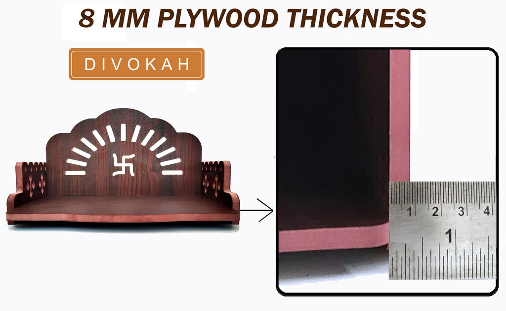 DIVOKAH® MDF Small Wooden Temple/Wall Shelves/sinhasan/Pooja Stand/Hindola (8.5 in * 6 in * 5.5 in) (8 MM Plywood Thickness) (SNS BR SWASTK)