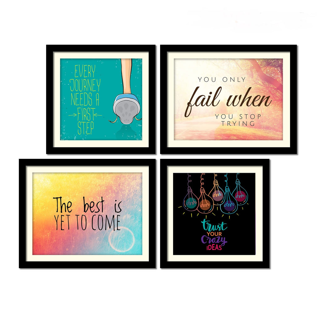VIBECRAFTS Motivational Quotes Wall Hanging Frame Set of 4 For Office Digital Reprint Posters with Synthetic Wooden Frame Home, Office Decorative Gift Item(15 inch x 12 inch)(PFVC4Pcs3_1514)