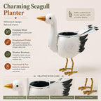 ATRANGI STUDIO Seagull Shape Handpainted Metal Planter | Decorative Planter for Indoor Outdoor Plants | Perfect for Succulent | Home, Balcony, Garden Decor | 9 × 4 × 9 inches (White)