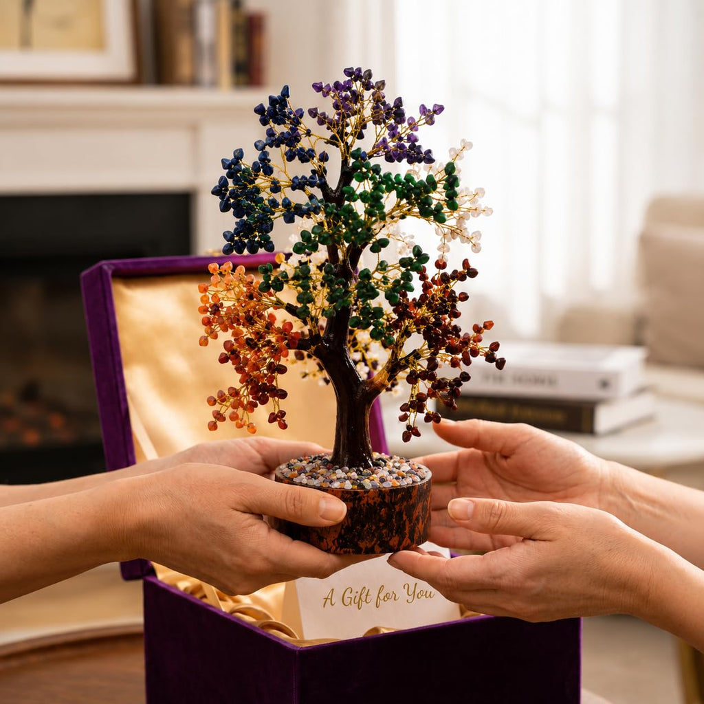 7 Chakra Crystal Tree with 500 Beads for Home Decor & Healing, Handmade Gemstone Bonsai Tree for Positive Energy, Chakra Balancing & Spiritual Gift, Tree for Good Luck (500 Beads)