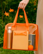 THE BLING GLOBAL Transparent PVC Duffle Bag For Kids,Jelly Shoulder Bag, Stylish Clear Handbag with Double Handles, for Rakhi Gift, Kids Bag for Rakhi Celebration. (Orange)
