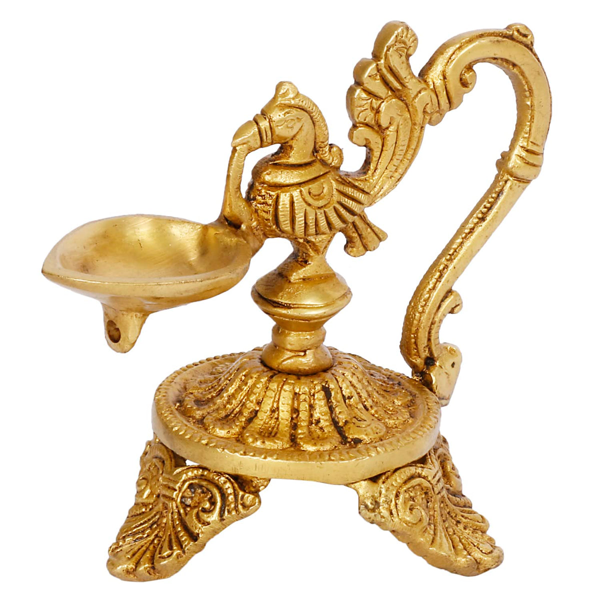 ARTVARKO Brass Peacock Bird Diya Deepak Oil Lamp Arti Deepam Burner Aarti Deepak Pooja Akhund Diya for Puja Room Oil Lamp Home Mandir Temple Décor Gift