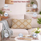 STITCHNEST Set of 2 Polycotton Cushion Covers – 12x18 Inches – Beige & White Ikat Geometric Print – Elegant Cushion Covers for Sofa & Living Room | Perfect for Home Decor