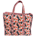 Bazaar Bhoot Edition Premium Cotton Quilted Shopping Tote Bag - Multipurpose Long Lasting Foldable Reusable Bag with zipper for Shopping, Travel & Daily Use - Made in India (Foral Black)