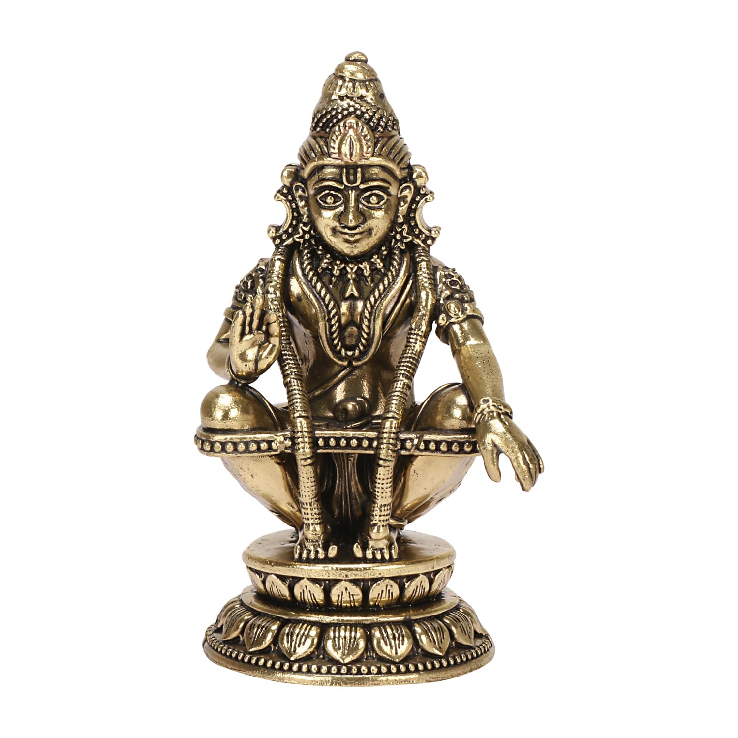 ARTVARKO Brass Lord Ayyappan Ayyappa Sabarimala Swamy Statue Idol Sculpture Blessing for Puja 4 Inch