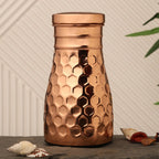 Tambra Copper Bedroom Jar with Inbuilt Glass | Diamond Design | Handcrafted, Leakproof, Jointless | Ayurvedic Benefits, Antioxidant Properties | 1200 ml (Pack of 2)