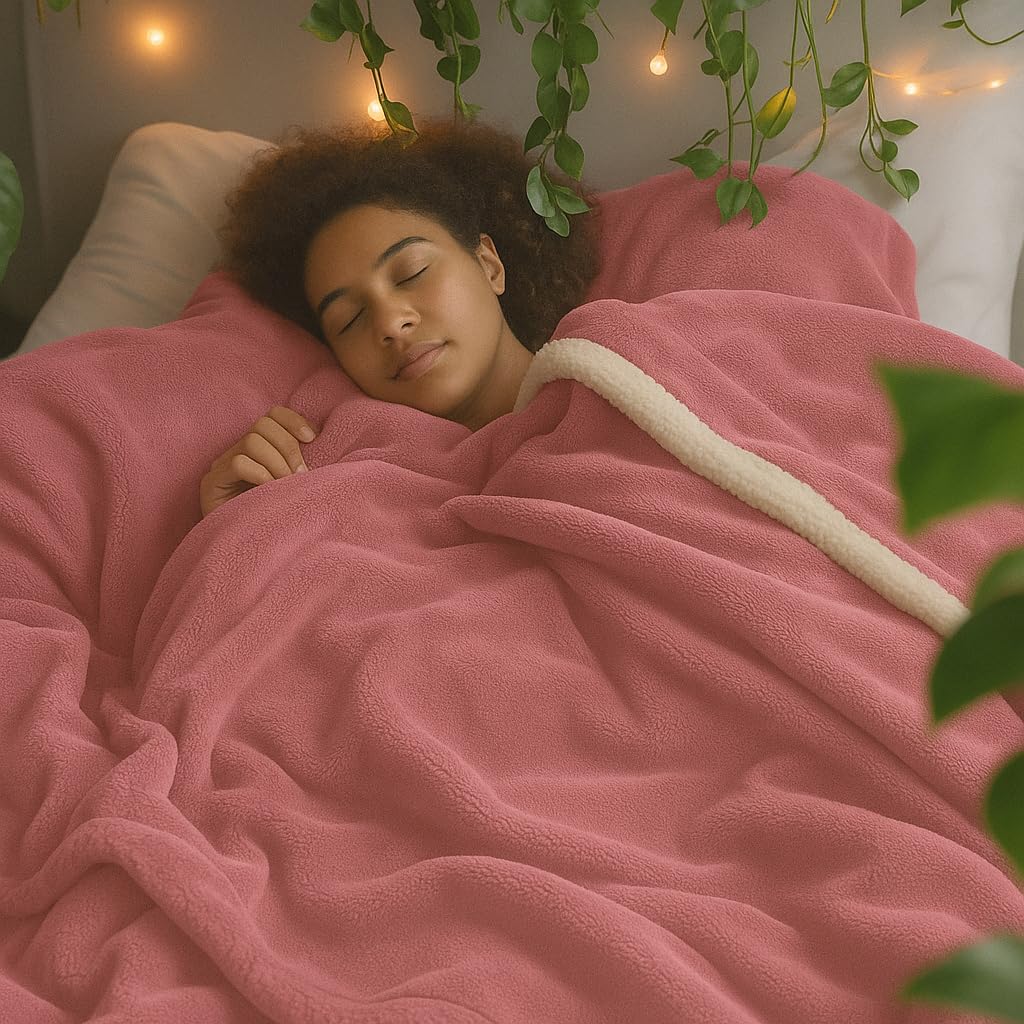 A Brand New - Umi Fleece Sherpa Blanket for Winter King Size 500GSM, Ultra Super Soft Fleece for Heavy Winter, Mid Winter & AC Room (88X90 Inches, Pink & White) Kafalo