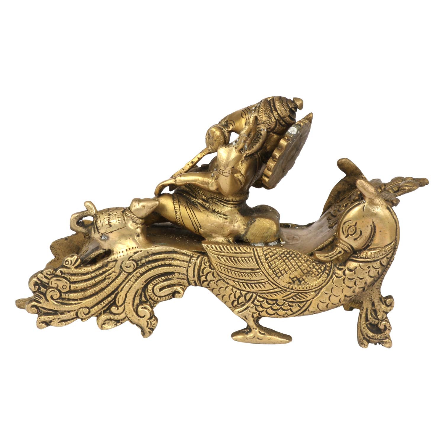 ARTVARKO Brass Ganesh Bhagwan Idol Resting on Designer Peacock Couch Ganapati Pital Moorti for Home Decor Success Office Marriage Length 9 Inch