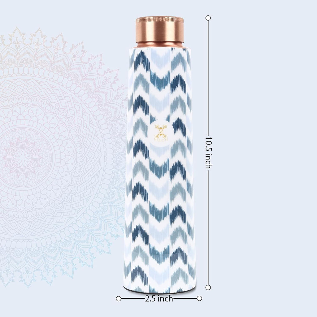 MERCAPE® - Zigzag100% Pure Joint Less Copper Bottles for Water with Leak Proof Lid | Ayurveda BPA Free & Non Toxic | Ayurvedic Office | Gym Yoga Bottle | Bottle for Health Benefits - 900ml