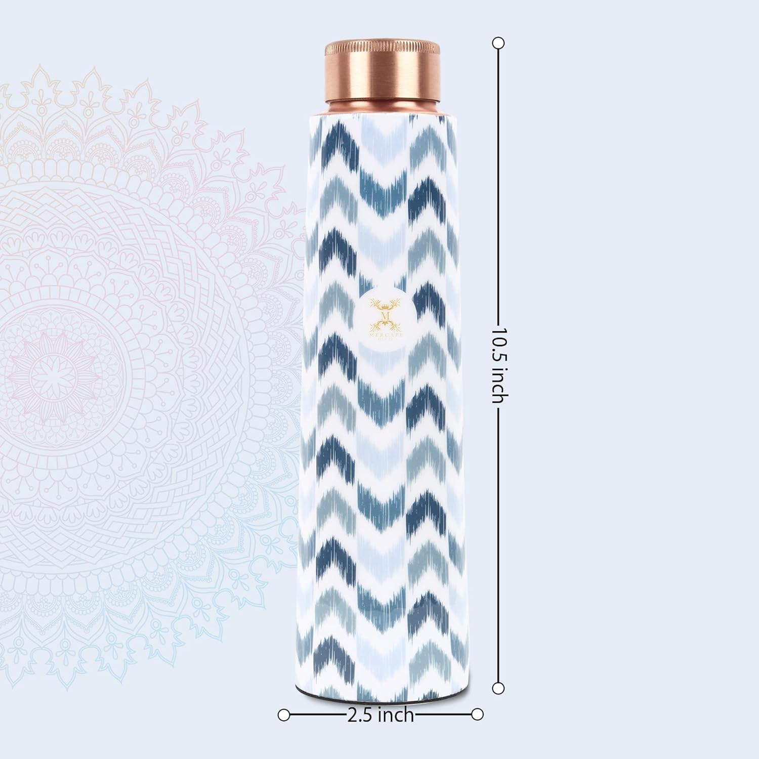 MERCAPE® - Zigzag100% Pure Joint Less Copper Bottles for Water with Leak Proof Lid | Ayurveda BPA Free & Non Toxic | Ayurvedic Office | Gym Yoga Bottle | Bottle for Health Benefits - 900ml