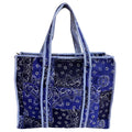 Bazaar Bhoot Edition Premium Cotton Quilted Shopping Tote Bag - Multipurpose Long Lasting Foldable Reusable Bag with zipper for Shopping, Travel & Daily Use - Made in India (Shaded Blue)