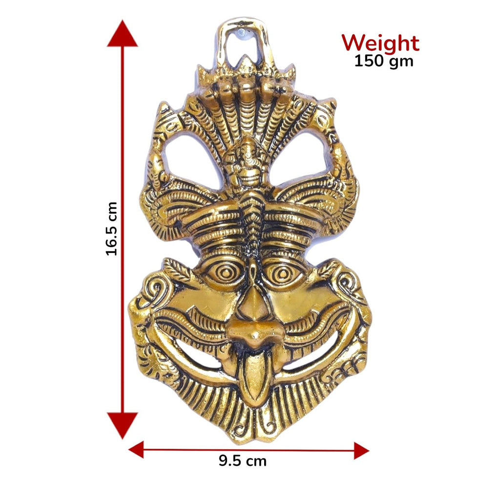 Kridaykraft Metal Feng Shui Vastu Showpiece Nazar Battu with Naag Ganesha Suraksha Kawach Mask for Evil Eye Protection for Home, Office Wall & Door Hanging (Gold, Medium) - 9.5 Cm