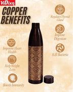viDixn 100% Pure Copper Water Bottle 950ml – Ayurvedic Leak-Proof Copper Bottle for Drinking Water – Handcrafted Mandala Design – BPA-Free & Eco-Friendly – Improves Immunity & Digestion (Browni_Camel)