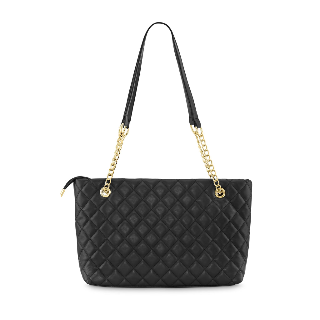 Fastrack PU Structured Quilted Tote Bag with Chain Shoulder Straps | Diamond Quilted Tote with Zipper Closure | Ladies Purse Handbag | Totes for Casual Carry