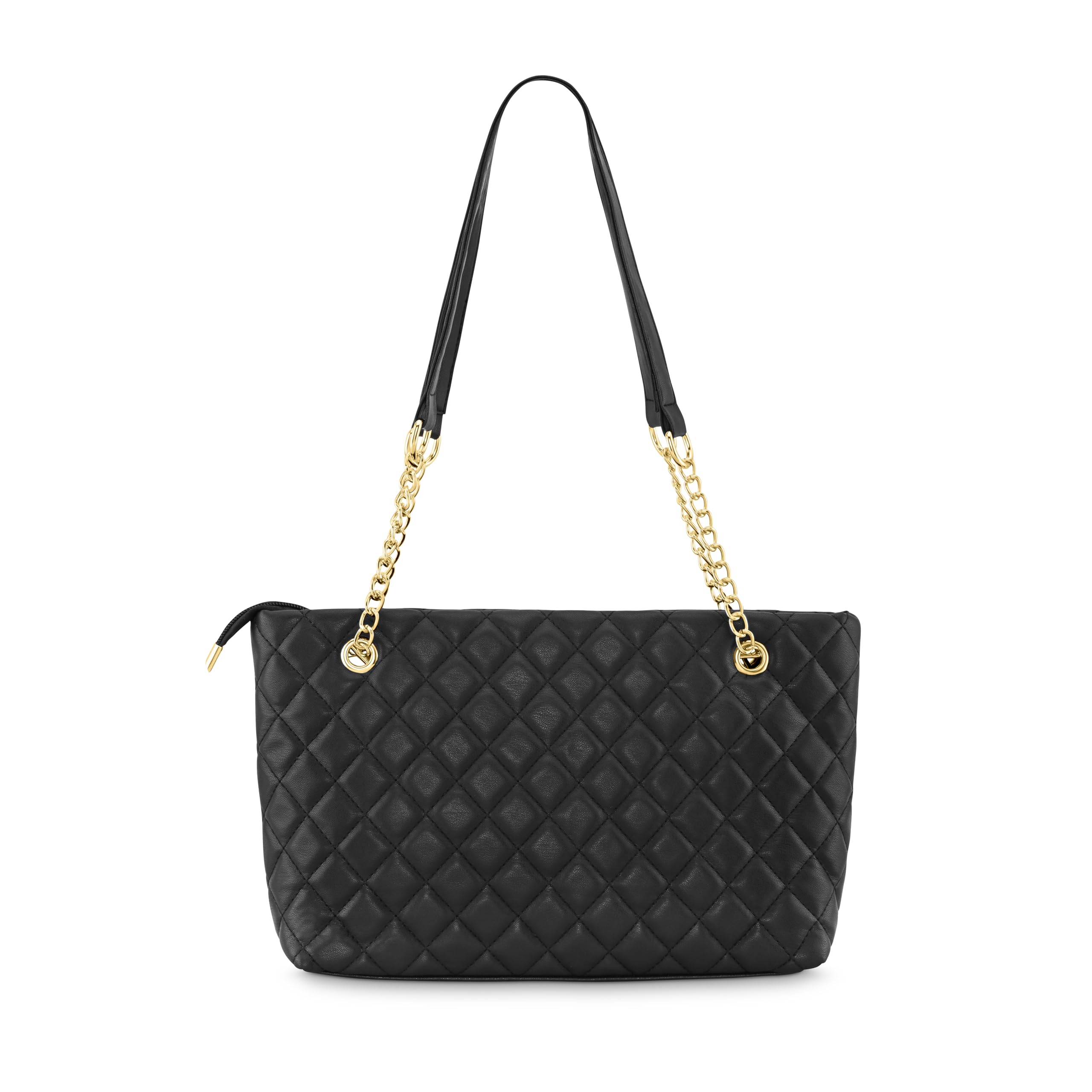 Fastrack PU Structured Quilted Tote Bag with Chain Shoulder Straps | Diamond Quilted Tote with Zipper Closure | Ladies Purse Handbag | Totes for Casual Carry
