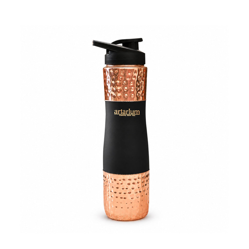 Artarium Sipper Bottle 100% Pure Lightweight Copper Water Bottle Leak Proof Protection Durable & Rust Proof Hammered Copper Bottle With Added Health Benefits (Sipper Water Bottle Black 1 Litre)