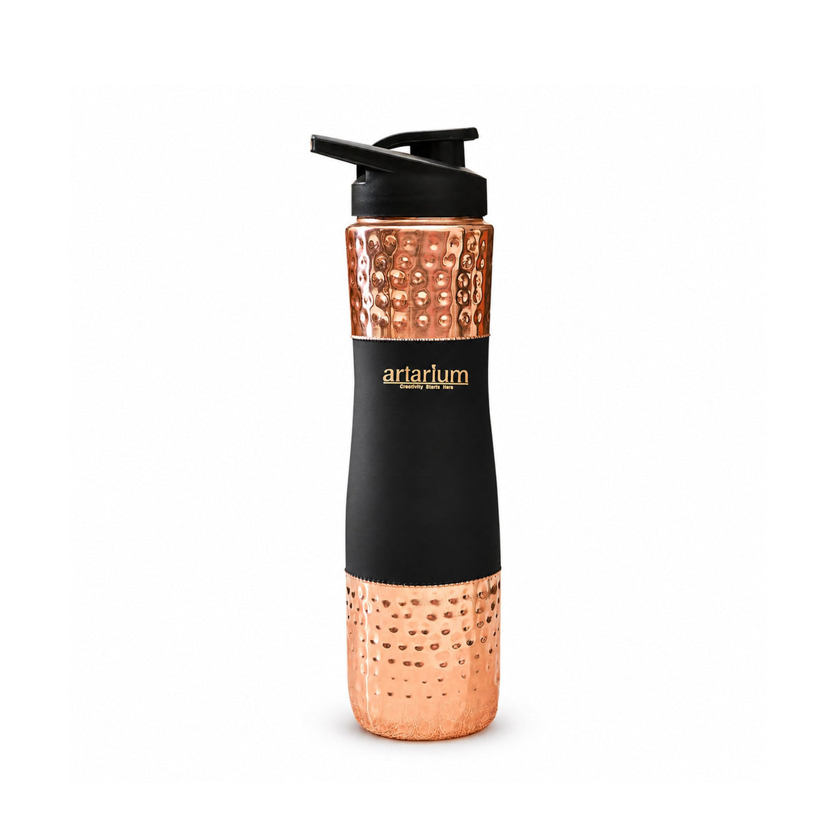 Artarium Sipper Bottle 100% Pure Lightweight Copper Water Bottle Leak Proof Protection Durable & Rust Proof Hammered Copper Bottle With Added Health Benefits (Sipper Water Bottle Black 1 Litre)
