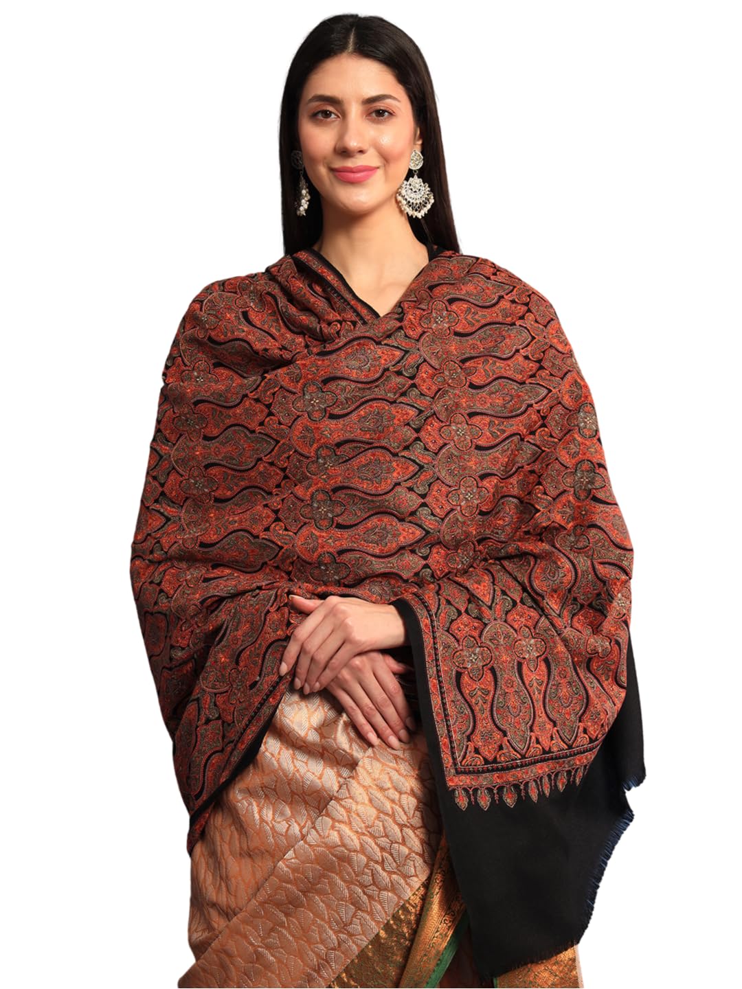 Pashmoda Women Gulsheren100% Fine Wool Sozni Hand Embroidered Shawl, Stole and Wrap, Kashmiri Pashmina Shawl, Heritage Luxury, Sustainable and Natural Fabric (Size 40x80)
