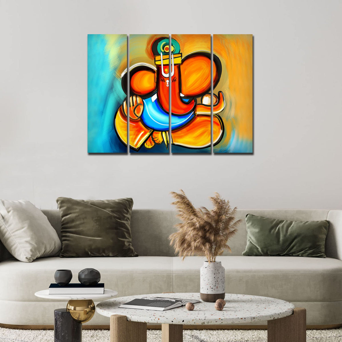 VIBECRAFTS 4 Pieces Ganesha Canvas Wall Painting Fitted With Wooden Frame For Home | Office | Living Room | Gift(PTVC4Pcs1_13517)