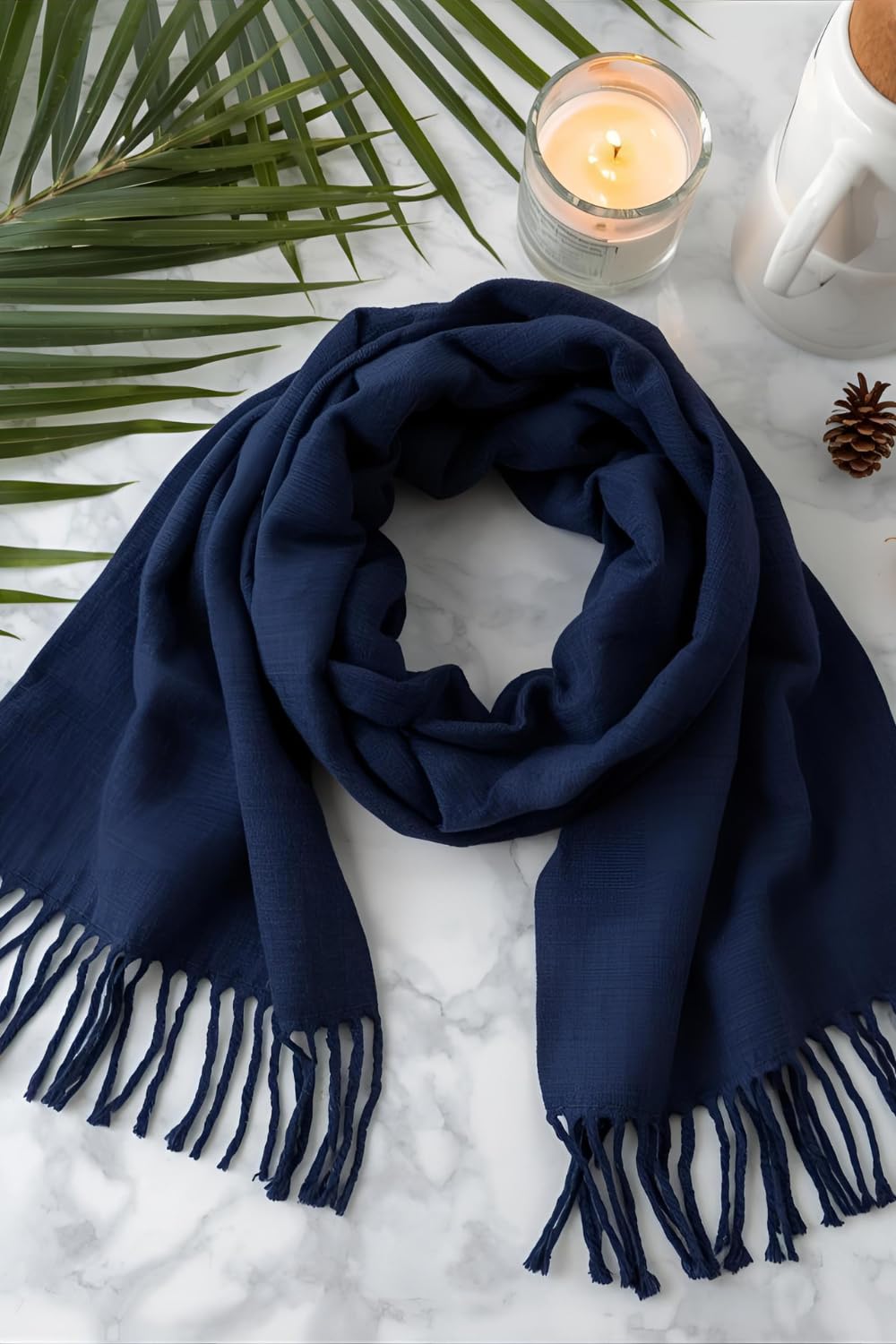 FM Trends Stylish Plain Scarf for Women & Girls | Solid Color Stole, Dupatta, Shawl | Elegant Ladies Accessory (Navy Blue, 1.8 meters)