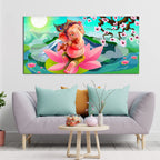VIBECRAFTS Canvas Paintings for Living Room Drawing Room Ganesha Playing Flute Canvas Wall Painting Fitted With Wooden Frame For Home | Office | Living Room | Gift (PTVCH_2486)