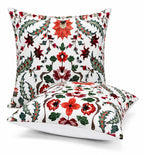 AMAZE ATTIRES Velvet Cushion Cover 16x16 Inch – Set of 4 Decorative Throw Pillow Covers for Sofa, Couch or Bed – Designer Printed Square Cushion Covers – Home Decor (White Red Floral)