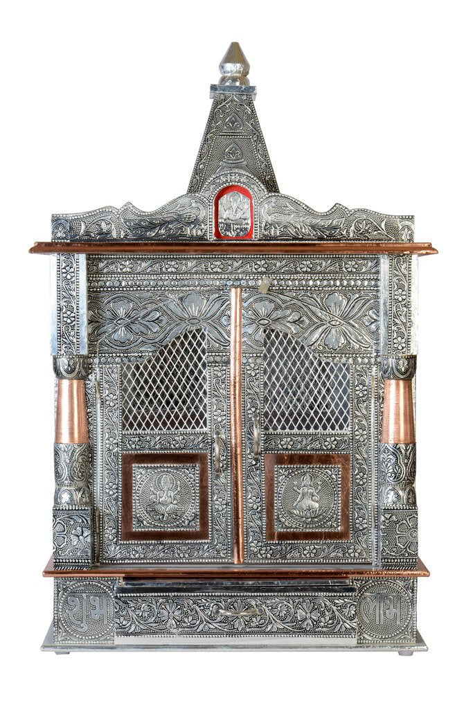 Akshar Furniture Aluminium & Copper Oxidized Home Temple Mandir Size- L-15 B-9
