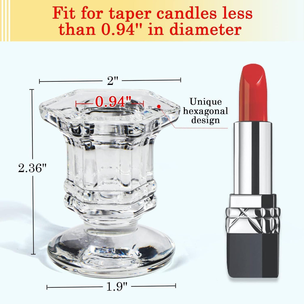 MAHANTIK Crystal Glass Taper Candle Holder 6 CM Set of 2, Clear Glass Candlestick Holders for Dining Table, Wedding Centerpiece, Home Decor, Modern Decorative Candle Stand for Taper Candles