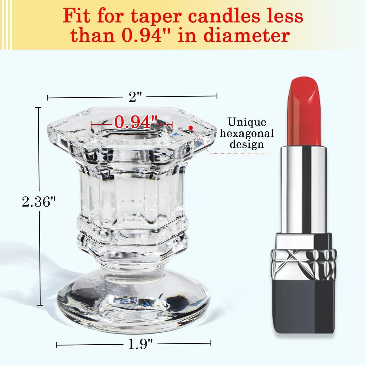MAHANTIK Crystal Glass Taper Candle Holder 6 CM Set of 2, Clear Glass Candlestick Holders for Dining Table, Wedding Centerpiece, Home Decor, Modern Decorative Candle Stand for Taper Candles