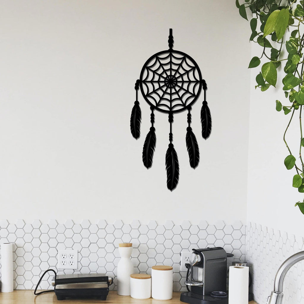 VIBECRAFTS Dream Catcher with Five Feathers MDF Wooden Wall Hanger for Home Decor|Office|Gift (WHVC1Pcs1_50031)
